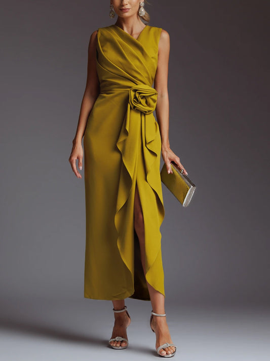 Solid Color Sleeveless Midi Dress