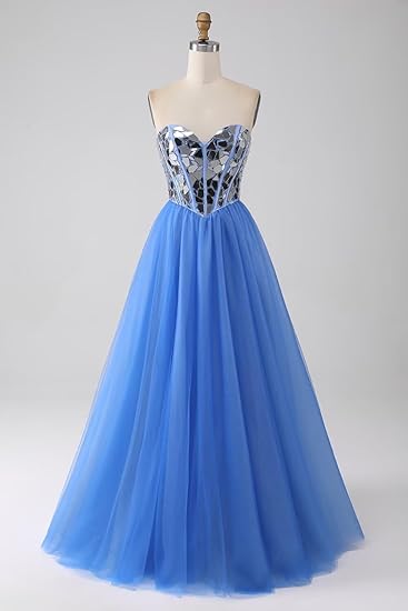 Blue/light pink/pink/black Shiny Sequins BlueTulle Sweetheart Formal Evening Dresses Long Prom Dresses gh2246