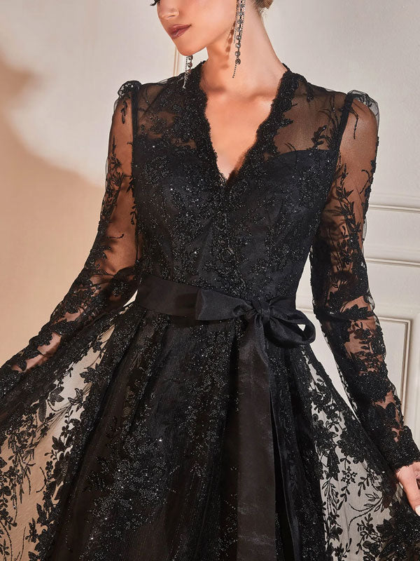 Black Long Sleeve Prom Gown