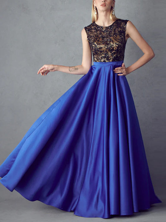 Round Neck Sleeveless Lace Maxi Dress