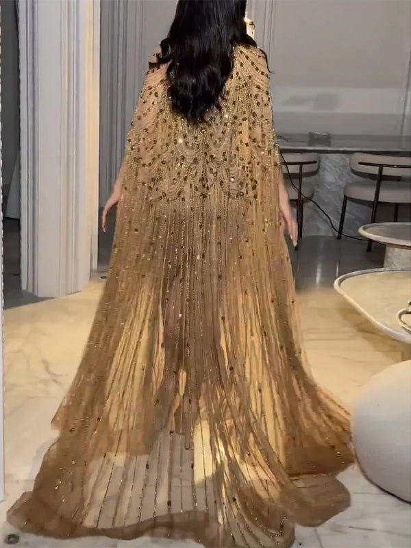 Sequined Mesh Solid Color Maxi Dress