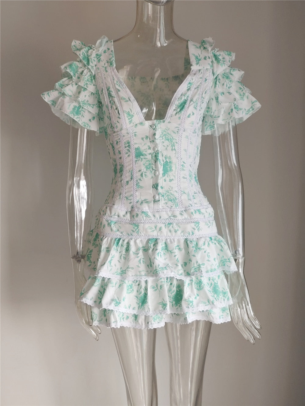 loveedsTM-Summer and Autumn Women Short Sleeve Ruffle Pink V-neck Sexy Mini Dress