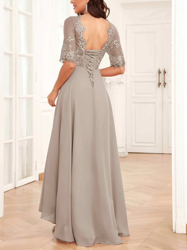 Round Neck Chiffon Lace Maxi Dress