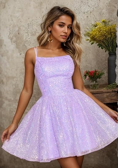 Glitter Sequins Tulle A-Line Homecoming Dress Short Party Dress SH1471