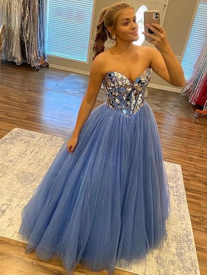 Blue/light pink/pink/black Shiny Sequins BlueTulle Sweetheart Formal Evening Dresses Long Prom Dresses gh2246