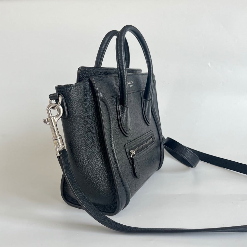 Celine textured black leather nano luggage bag with strap