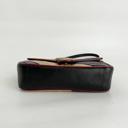 Gucci GG Marmont Small shoulder bag in black and beige quilted leather and red piping
