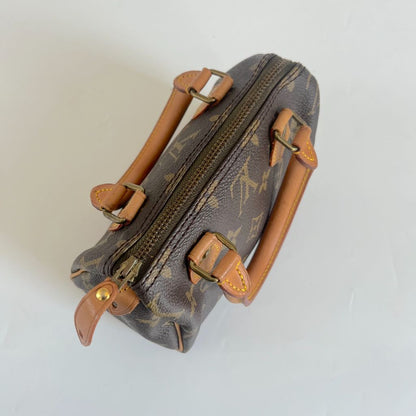 Louis Vuitton Brown Monogram Canvas Mini Speedy Shoulder Bag w Strap