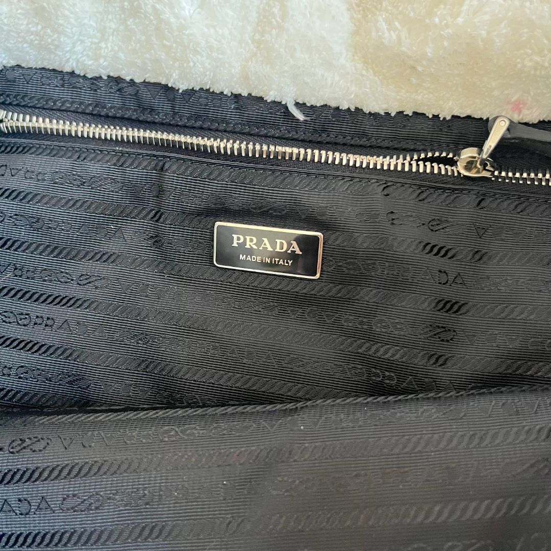 Prada logo-print terry-cloth tote bag