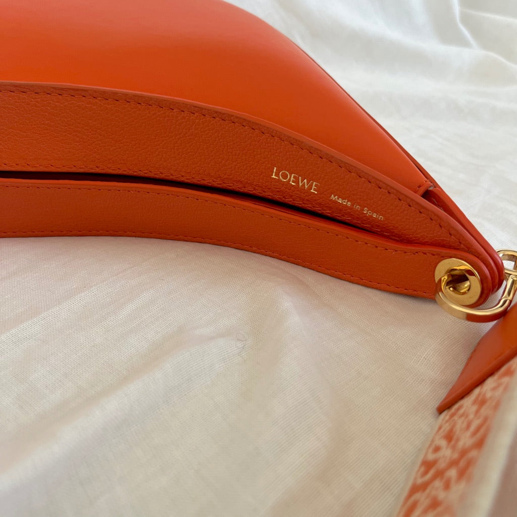 Loewe Luna small canvas-jacquard trimmed leather shoulder bag