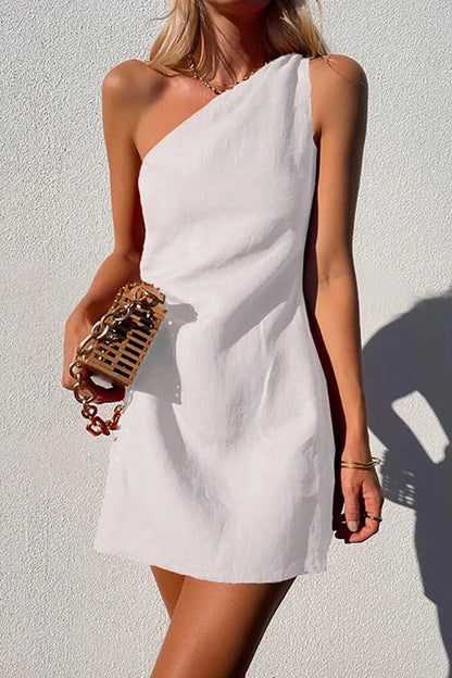 loveedsTM- Minimalism One Shoulder Linen Mini Dress