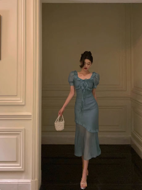 Sexy Mermaid Square Chiffon Blue 21st Birthday Dress Party Gown Birthday Outfits Birthday Dress Ideas For Women DP1881