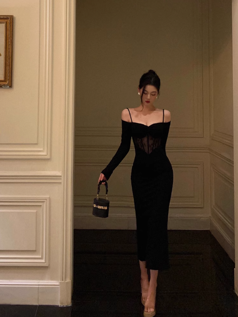 Sexy Sheath Long Sleeves Black 21st Birthday Dress Party Gown Birthday Outfits Birthday Dress Ideas For Women DP1898