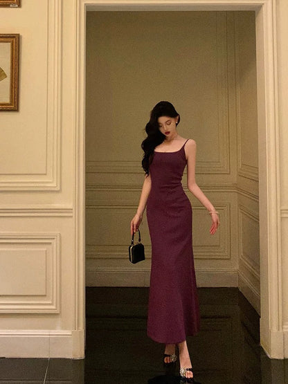 Sexy Mermaid Spaghetti Straps Grape Sleeveless Prom Dresses Party Dress Summer Birthday Outfits 20th Birthday Dresses W817