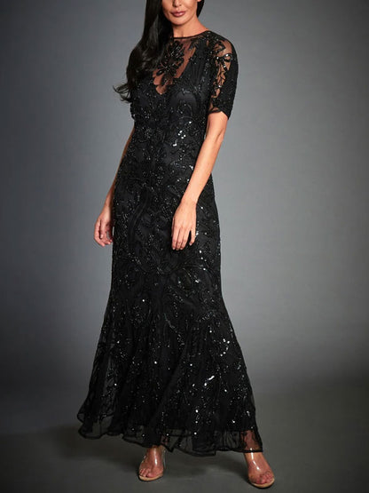 Elegant lace short sleeve evening dress