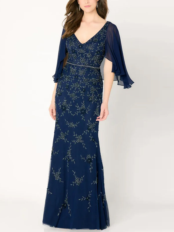 V-neck Chiffon Solid Color Maxi Dress