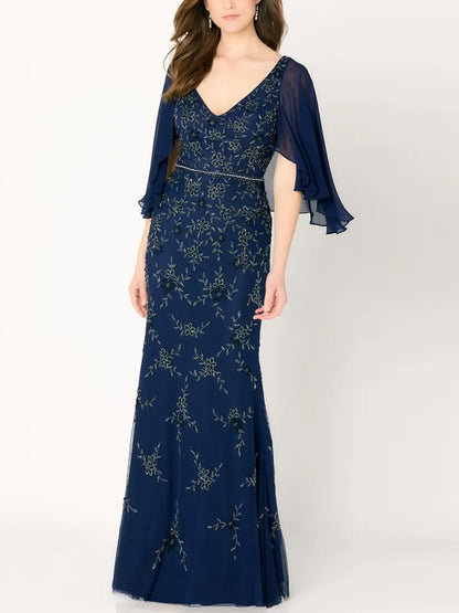 V-neck Chiffon Solid Color Maxi Dress