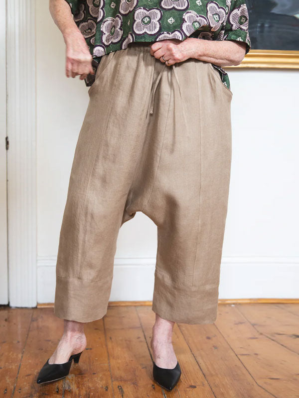 Lace-up Nine-point Cotton and Linen Women's Pants