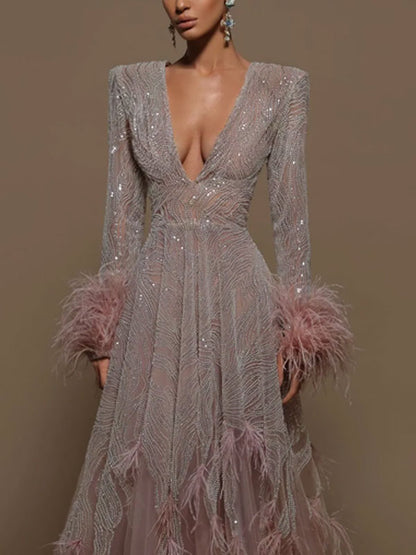 Feather sequins delicate and sexy women's dress