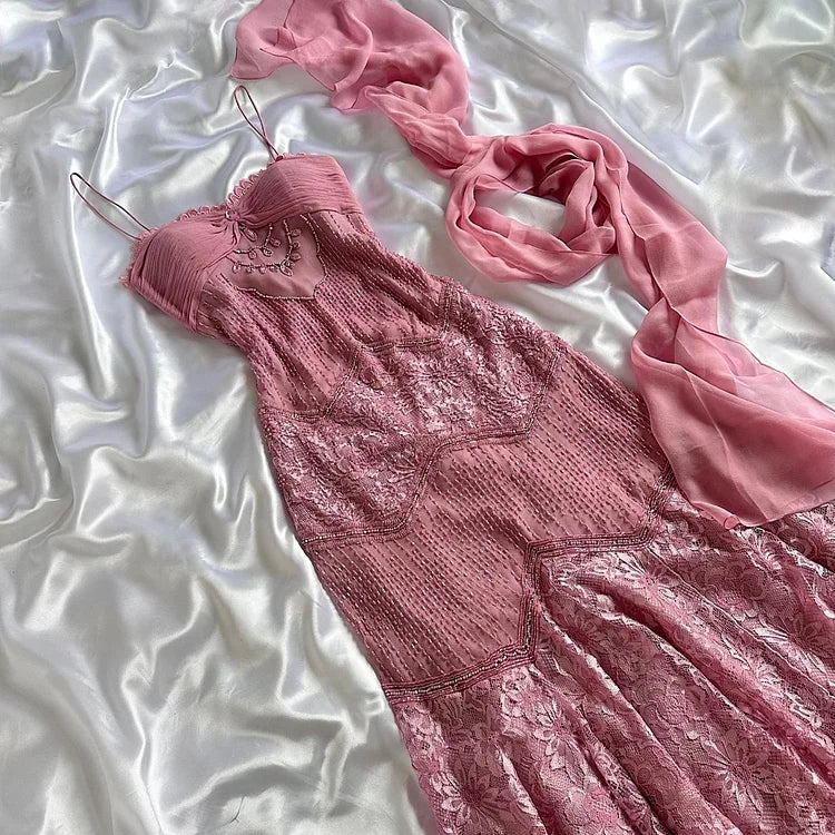 Pink Floral Elegant Exquisite Beading Long Chiffon Ball Gown Evening Dress Party Dress gh4234