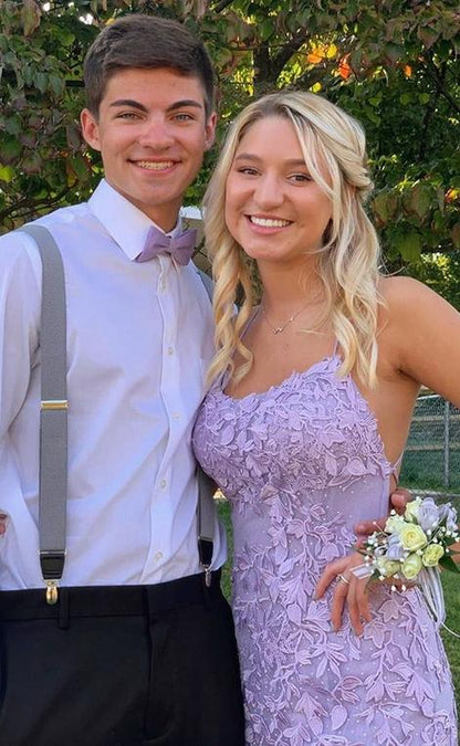 Lilac Mermaid Lace Prom Dresses,Backless Graduation Gown,Formal Dresses Outfits