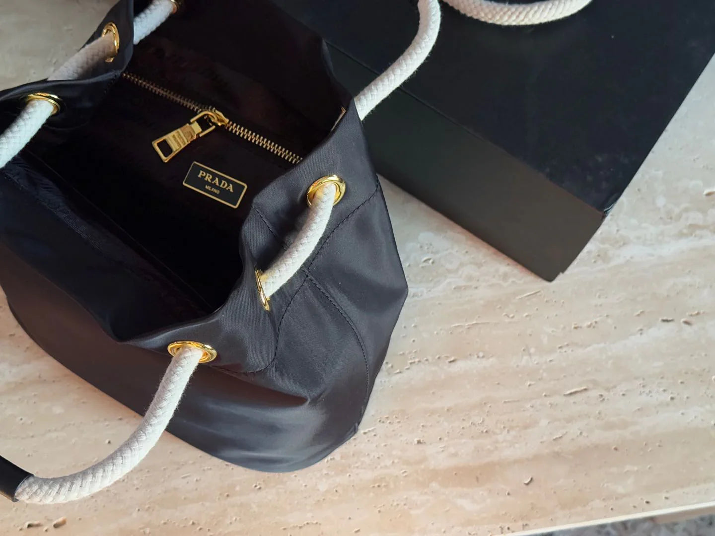 Prada Nylon Bucket Bag Black Handbag 26x25cm