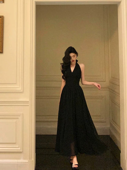 Sexy A Line Halter Black Sleeveless Prom Dresses Party Dress Summer Birthday Outfits 18th Birthday Dresses W819