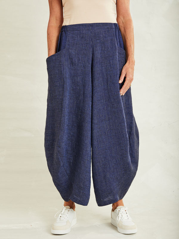 Simple Striped Cotton and Linen Women's Pants