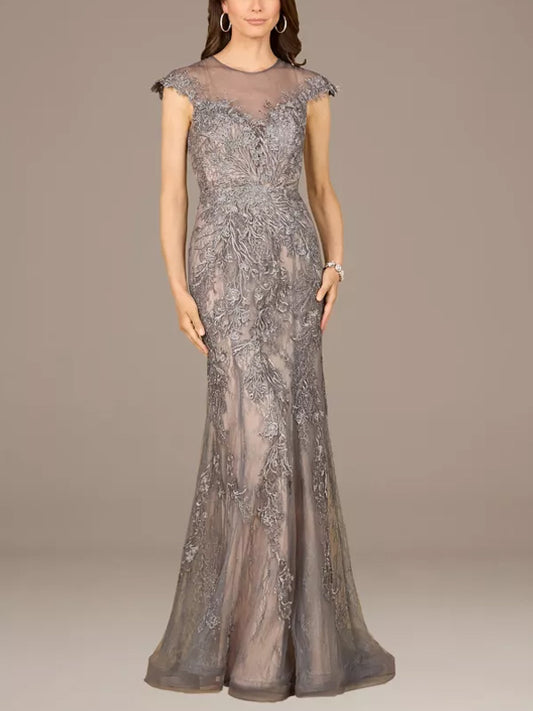 Round Neck Lace Solid Color Maxi Dress