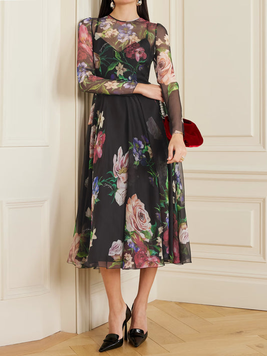Pleated Floral-print Silk-chiffon Midi Dress
