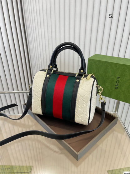 Gucci Dark Brown/Beige GG Canvas and Small Vintage Web Boston Bag