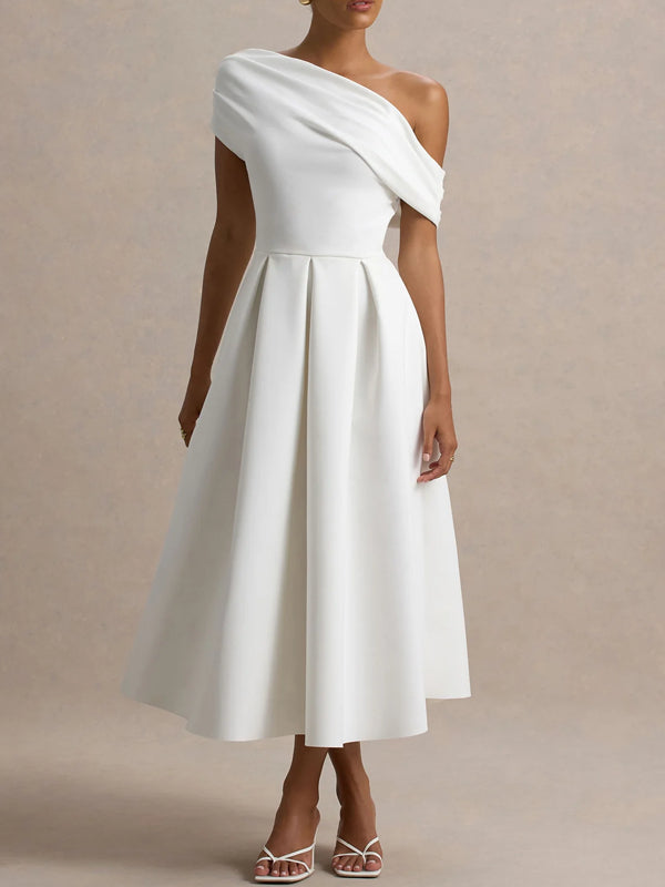 One-shoulder Elegant Solid Color Evening Dress