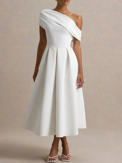 One-shoulder Elegant Solid Color Evening Dress