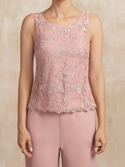 Pink Chiffon Lace Mother Bride Dress Three Piece Set