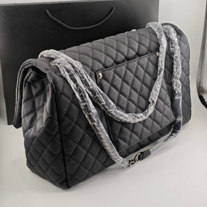 CHANEL XXL AIRLINE CLASSIC TRAVEL FLAP BAG CAVIAR LEATHER BLACK SILVER HARDWARE 46CM