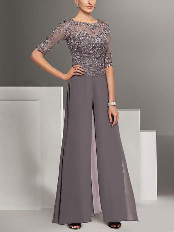 Round Neck Lace Solid Color Jumpsuit