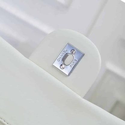 CHANEL CLASSIC DOUBLE FLAP BAG WHITE SILVER HARDWARE 25CM