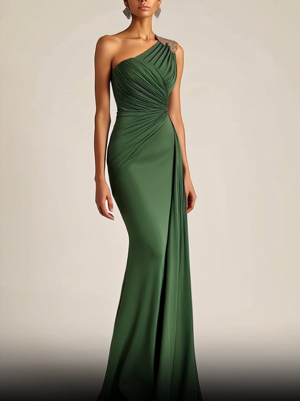 One-Shoulder Ruched Floor-Length Dress