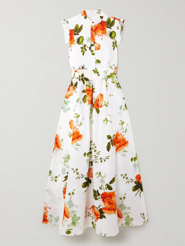 Ruffled Floral-print Cotton-poplin Maxi Dress