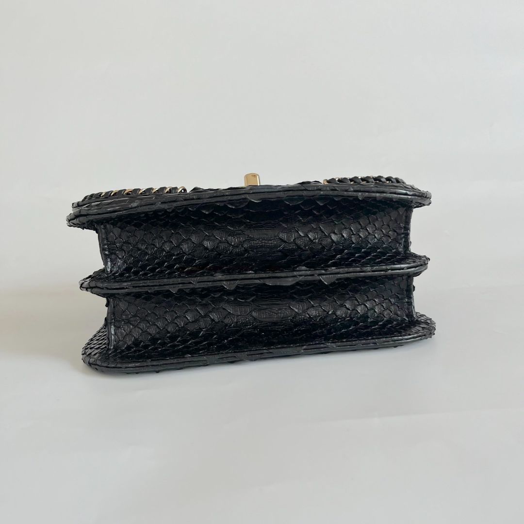 Chanel black braided chic flap bag in python
