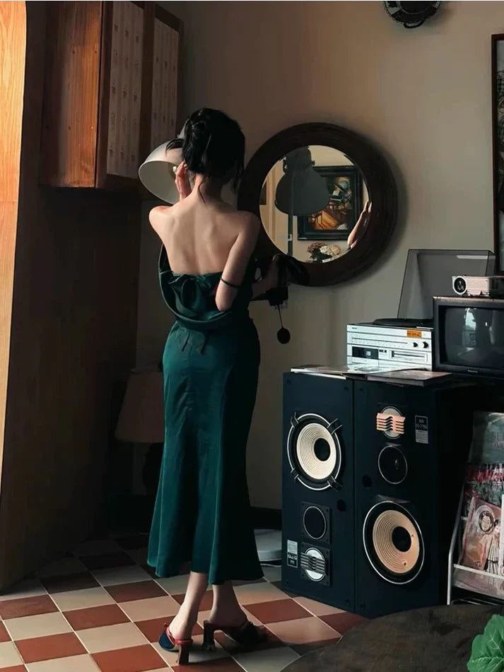 Charming Sheath Strap Green Satin Prom Dress Graduation Prom Dress SH2620