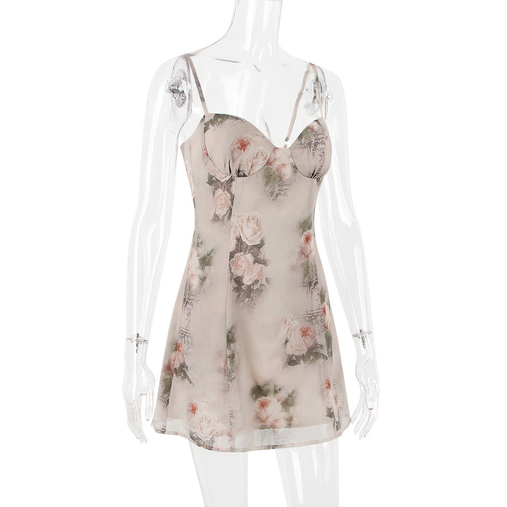loveedsTM-Chiffon floral skirt sexy backless suspenderdress