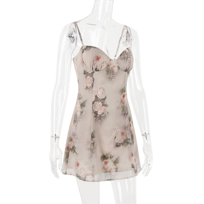 loveedsTM-Chiffon floral skirt sexy backless suspenderdress