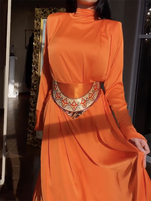 loveedsTM- Flared Sleeves Long Sleeves Solid Color High-Neck Maxi Dresses