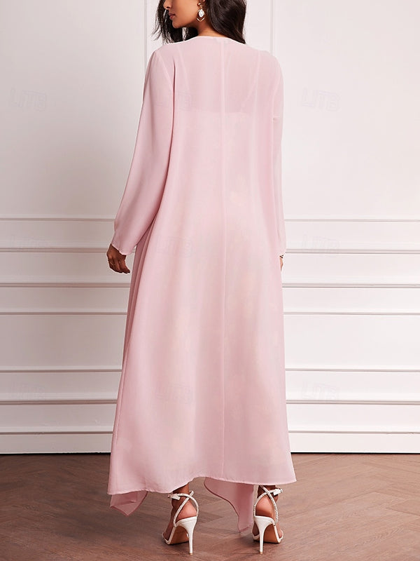 Lace Chiffon Print 3/4 Long Sleeve Dress Set