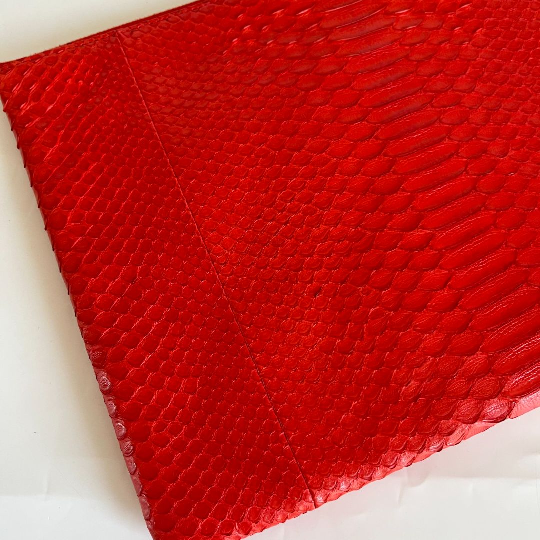 Chanel red python large zip pouch