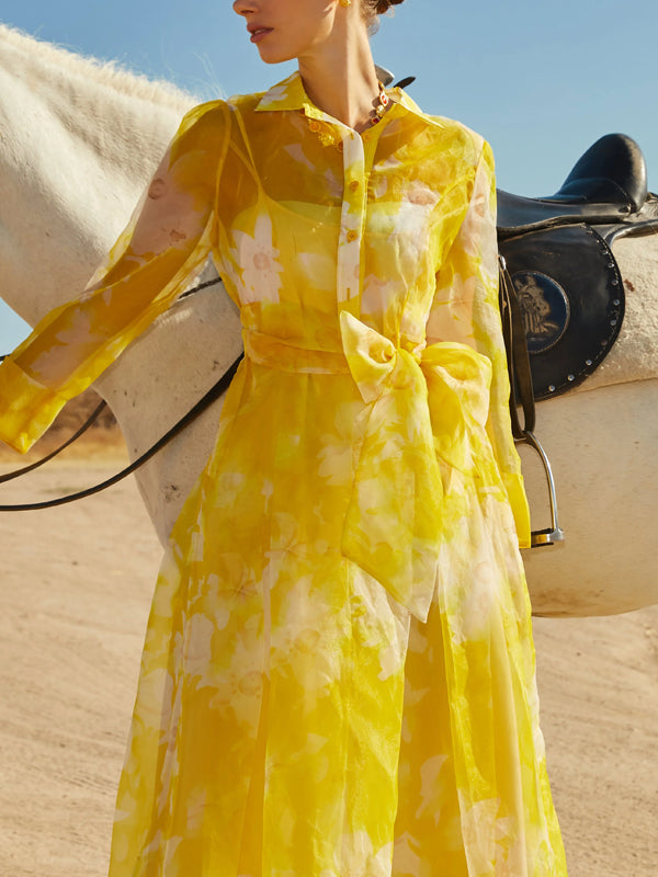 Floral Vacation Regular Fit Shirt Dress With Belt