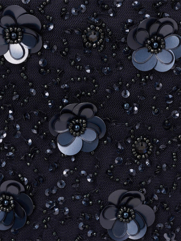 Round Neck Sequined Mesh Solid Color Maxi Dress