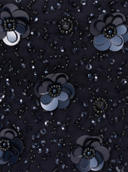 Round Neck Sequined Mesh Solid Color Maxi Dress