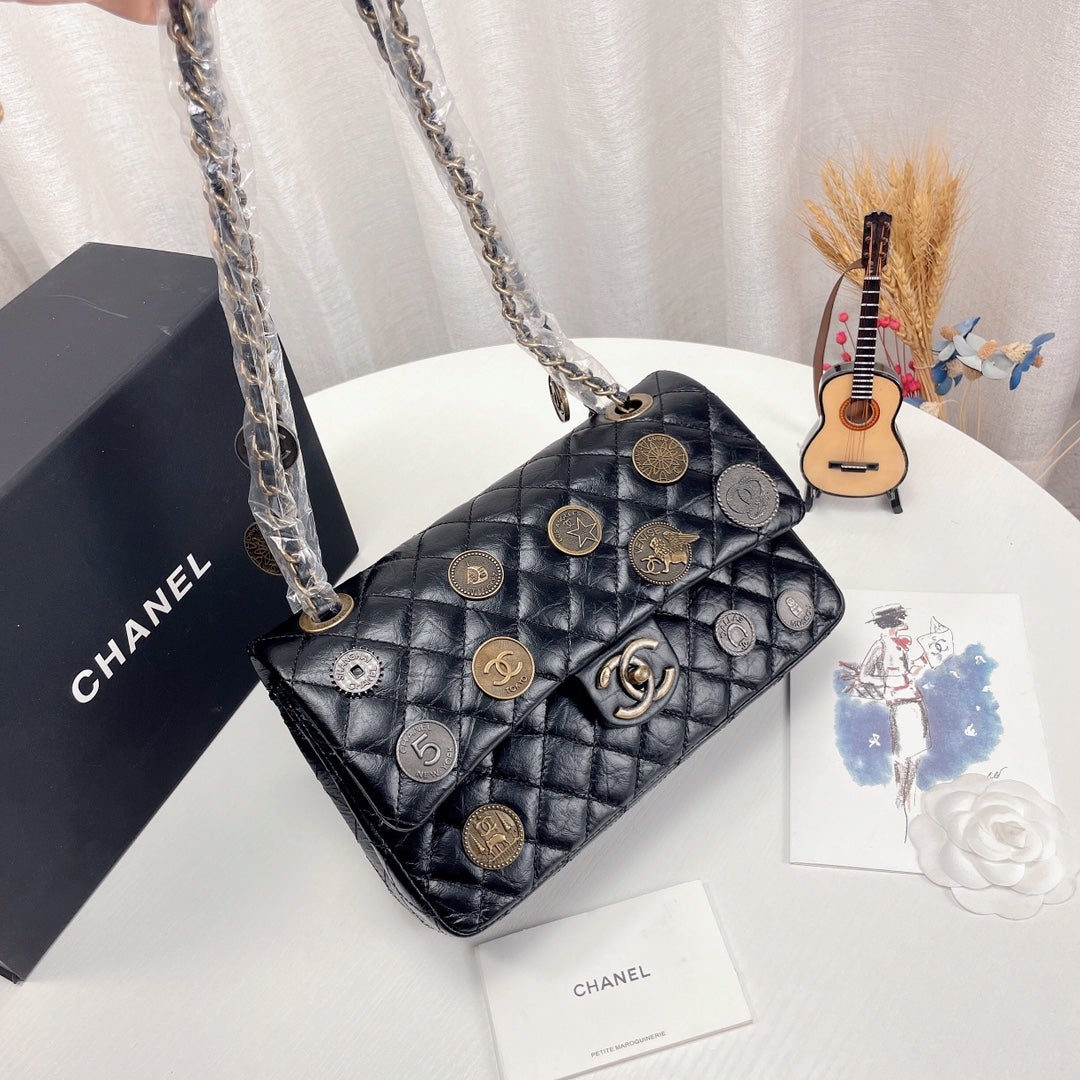 Chanel Coin Medallion Flap Bag Quilted Aged Calfskin Medium